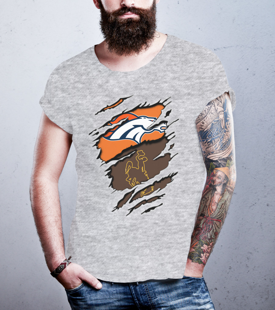 Broncos Wyoming Dual Team Spirit Cowboys And Broncos T-Shirt