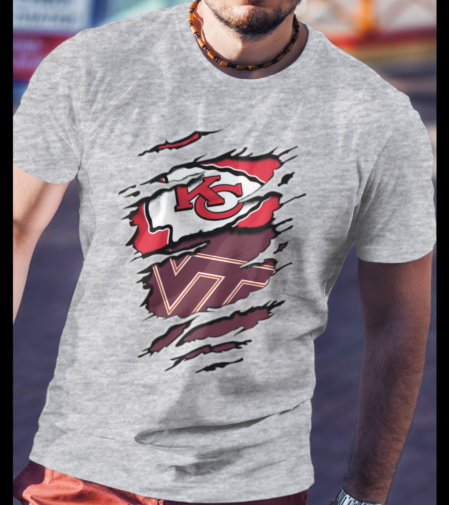 Kansas City Chiefs Virginia Tech Hokies Torn Effect T-Shirt