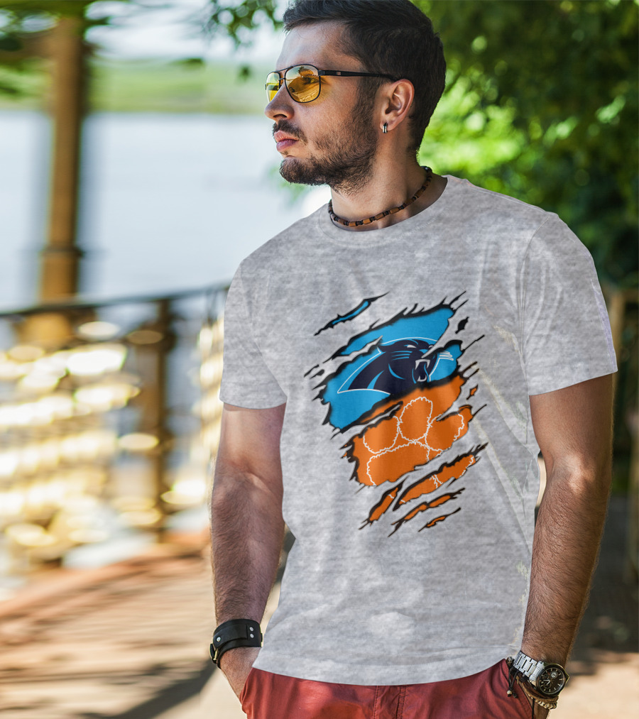 Carolina Panthers Clemson Tigers Paw Scratch T-Shirt
