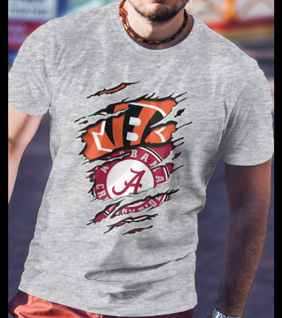 Alabama Crimson Tide Cincinnati Bengals Ripped Logo Combo T-Shirt
