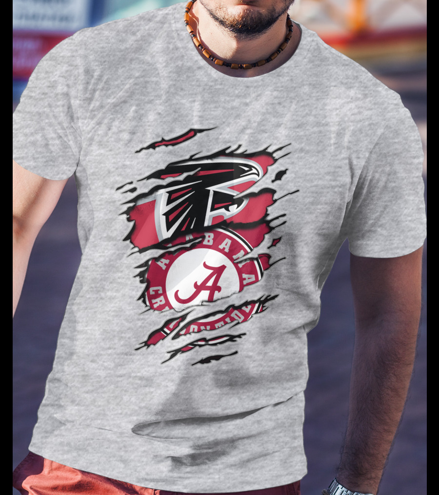 Alabama Crimson Tide Atlanta Falcons Ripped T-Shirt
