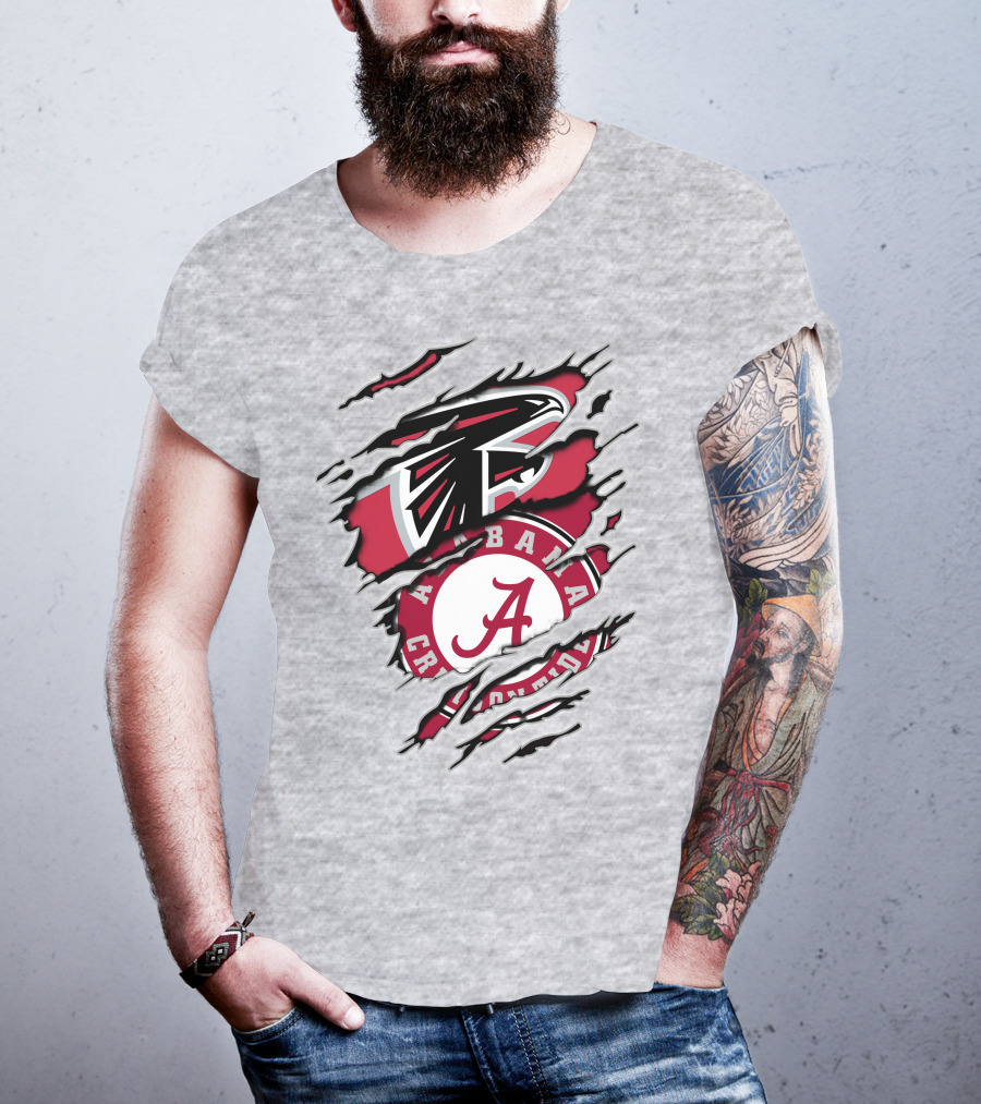 Alabama Crimson Tide Atlanta Falcons Ripped T-Shirt