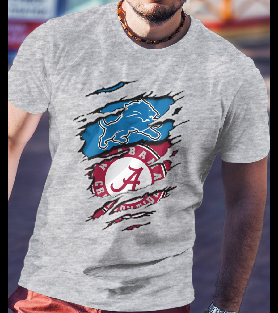 Alabama Crimson Tide And Detroit Lions Fan Crossover T-Shirt