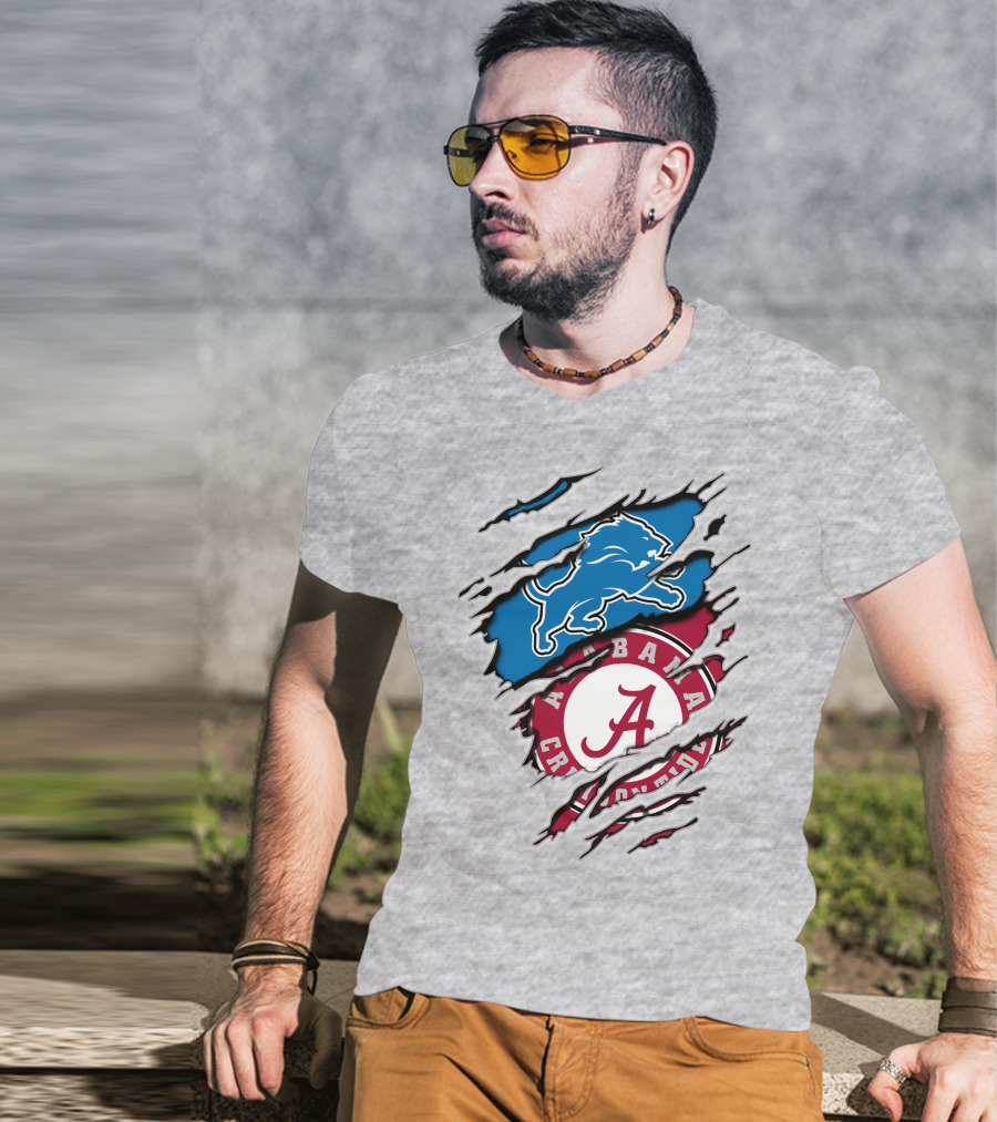 Alabama Crimson Tide And Detroit Lions Fan Crossover T-Shirt