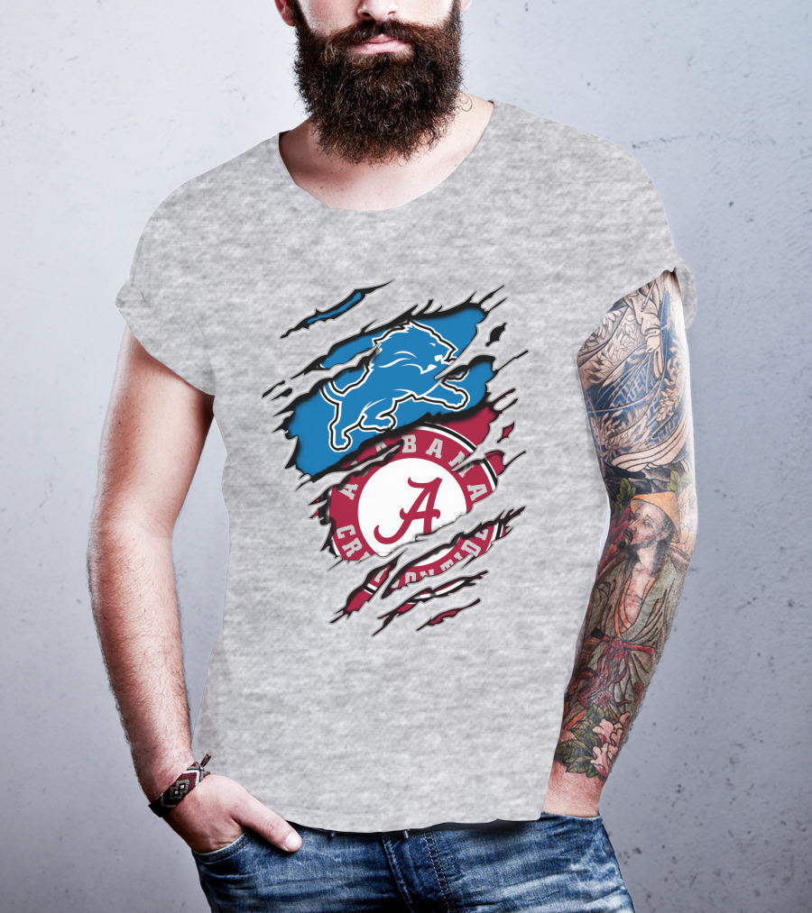 Alabama Crimson Tide And Detroit Lions Fan Crossover T-Shirt