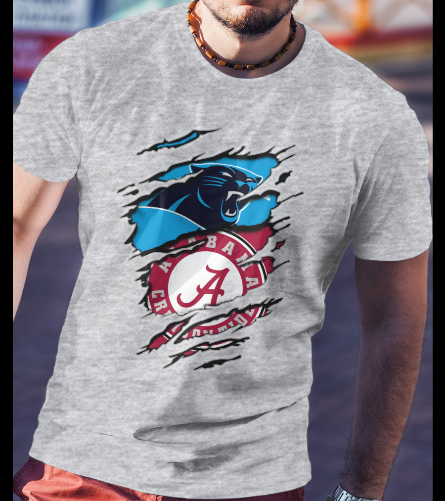 Alabama Crimson Tide And Carolina Panthers Logo Blend T-Shirt