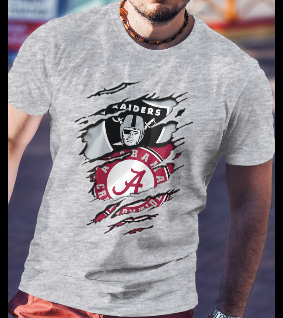 Alabama Crimson Tide Raiders Logo Mashup With Helmeted Mascot T-Shirt