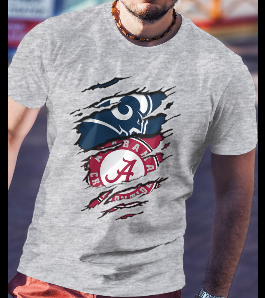 Alabama Crimson Tide Los Angeles Rams Logo Mashup T-Shirt