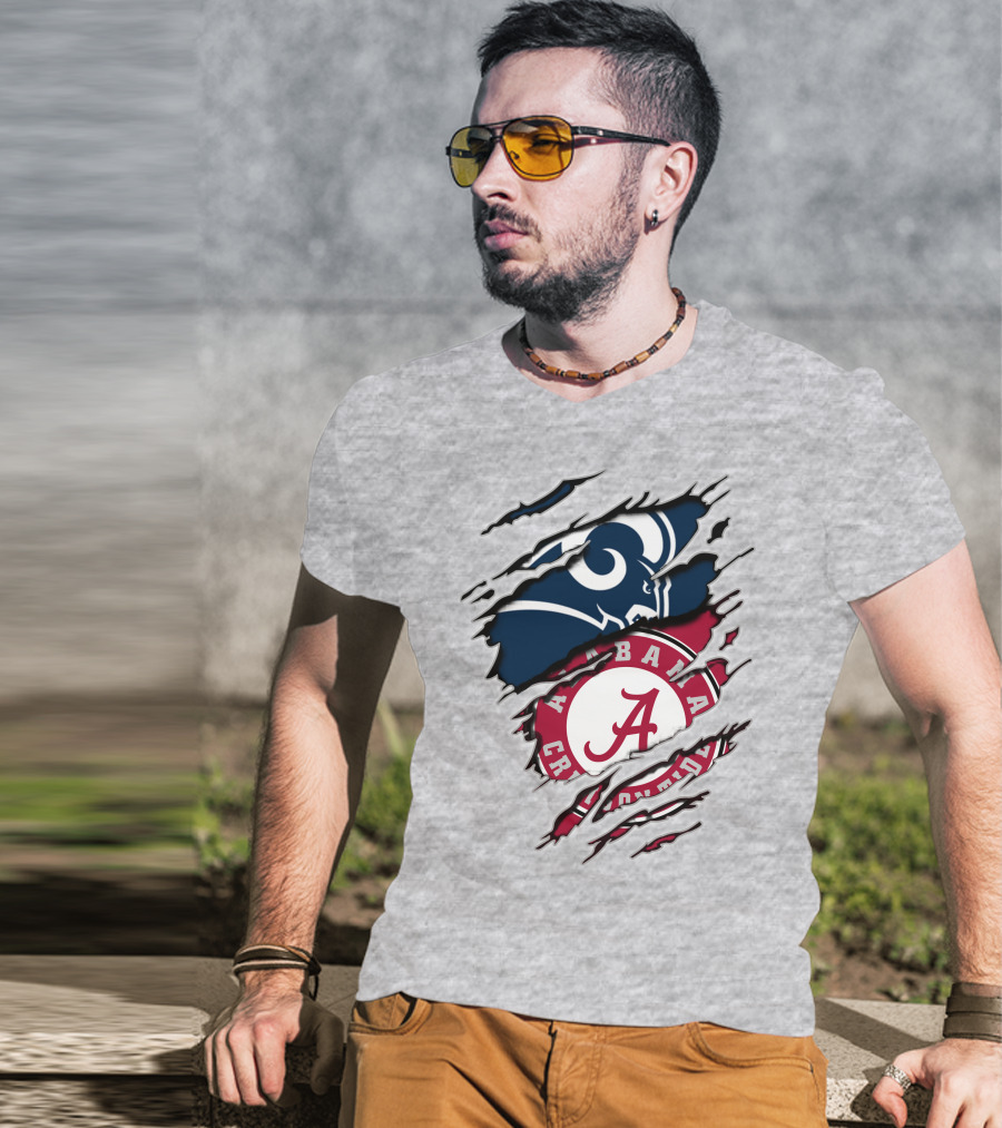Alabama Crimson Tide Los Angeles Rams Logo Mashup T-Shirt