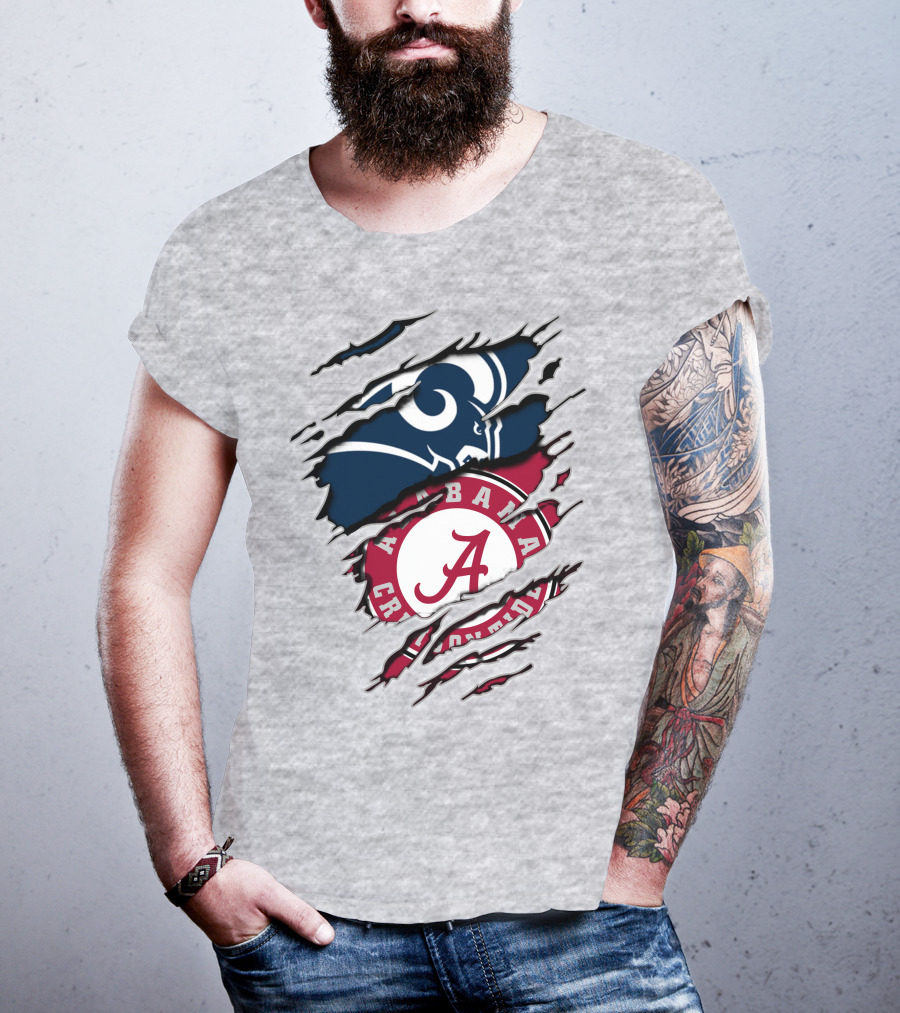 Alabama Crimson Tide Los Angeles Rams Logo Mashup T-Shirt
