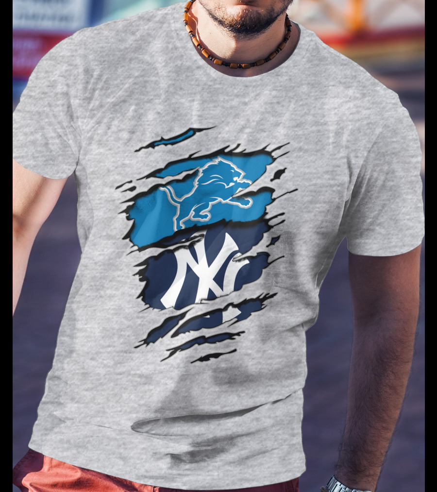 Detroit Lions New York Yankees Claw Rip T-Shirt