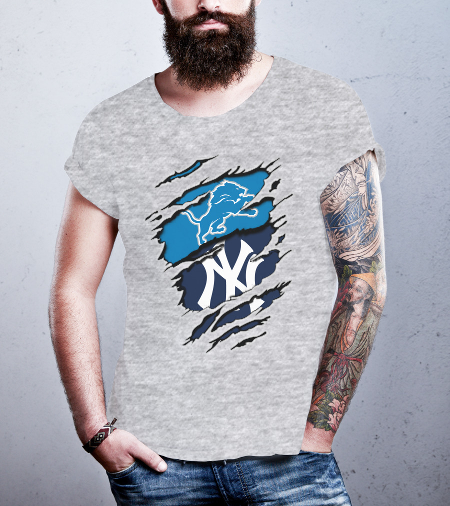 Detroit Lions New York Yankees Claw Rip T-Shirt