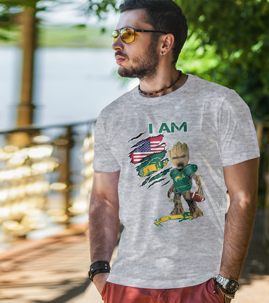 I AM American Flag Bison Football Character T-Shirt
