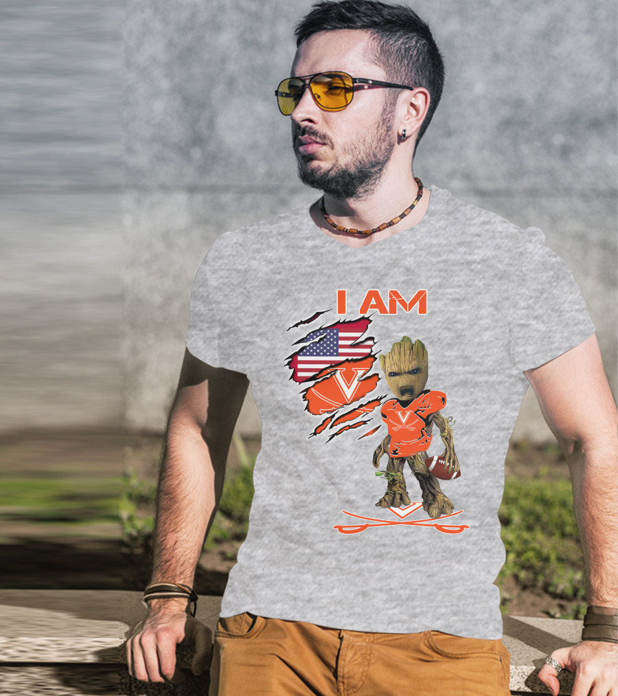I AM Cavaliers Groot Football USA Flag V T-Shirt