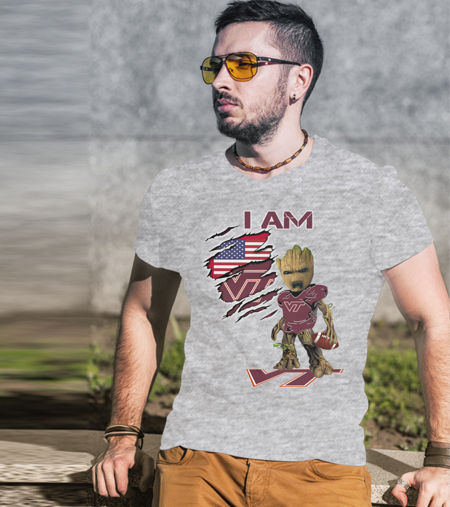 I AM Hokies VT Football And American Flag T-Shirt
