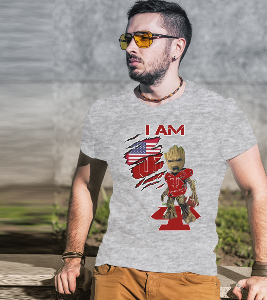 I AM Hoosiers Groot American Flag IU Football T-Shirt