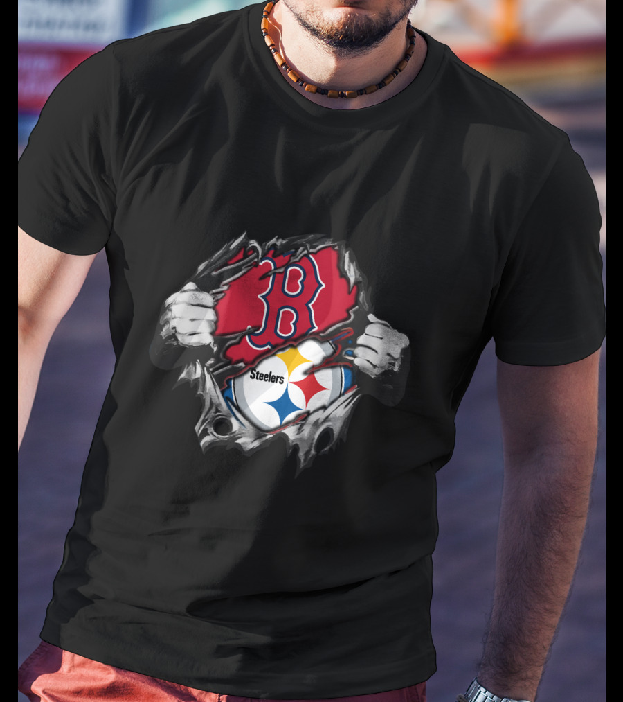 Steelers Red Sox Crossover Boston Pittsburgh Fan Fusion T-Shirt