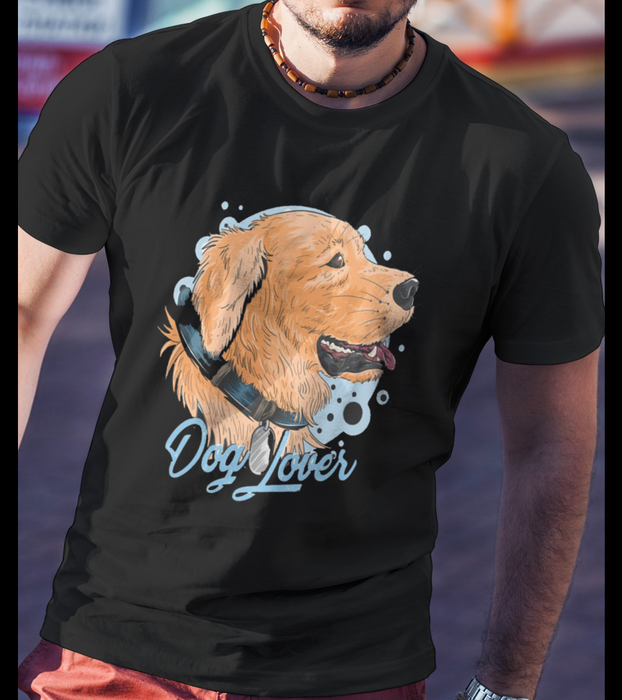 Dog Lover Happy Golden Retriever Head With Collar And Blue Bubbles T-Shirt