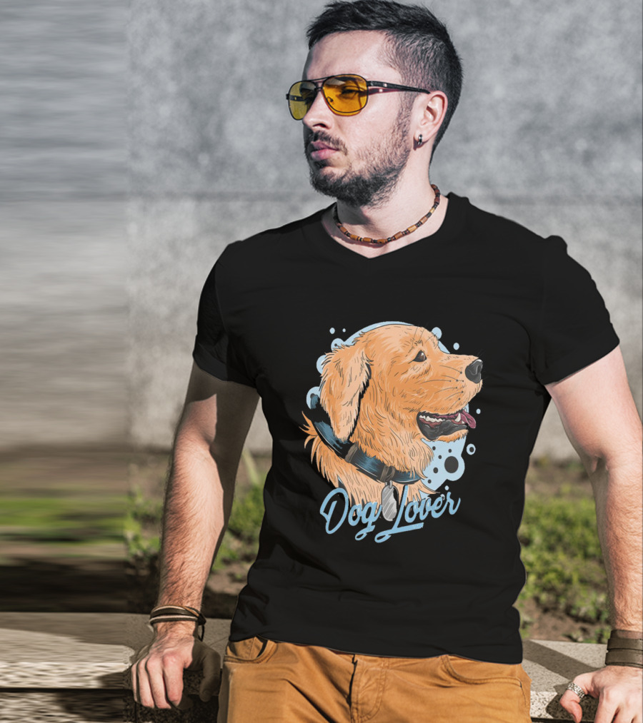 Dog Lover Happy Golden Retriever Head With Collar And Blue Bubbles T-Shirt