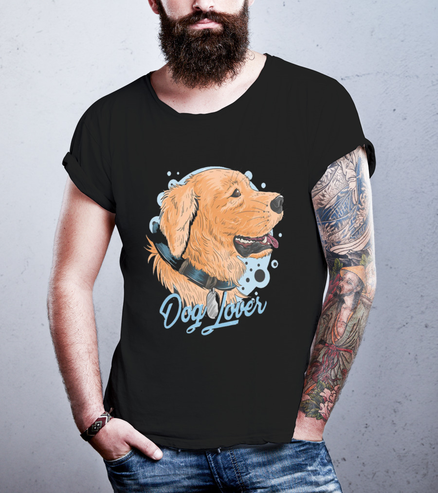 Dog Lover Happy Golden Retriever Head With Collar And Blue Bubbles T-Shirt