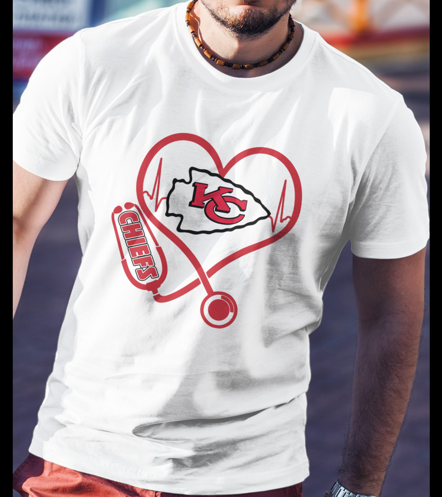 Nurse Love Kansas City Chiefs Heart Stethoscope T-Shirt