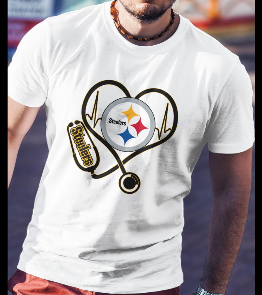 Nurse Heartbeat Pittsburgh Steelers Stethoscope T-Shirt