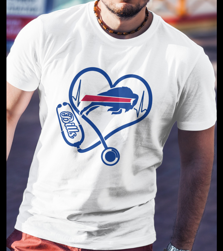Buffalo Bills Heartbeat Stethoscope Nurse Love T-Shirt
