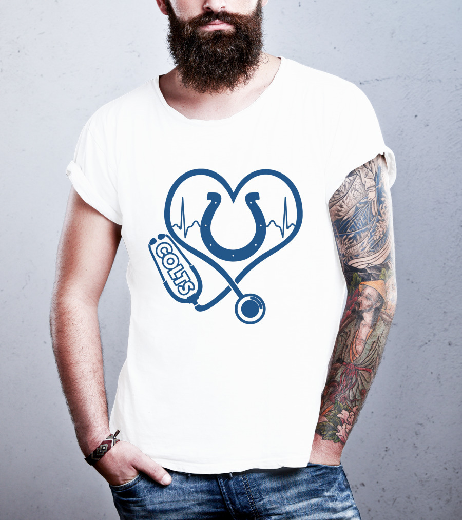 Nurse Love Colts Heartbeat Horseshoe Stethoscope T-Shirt
