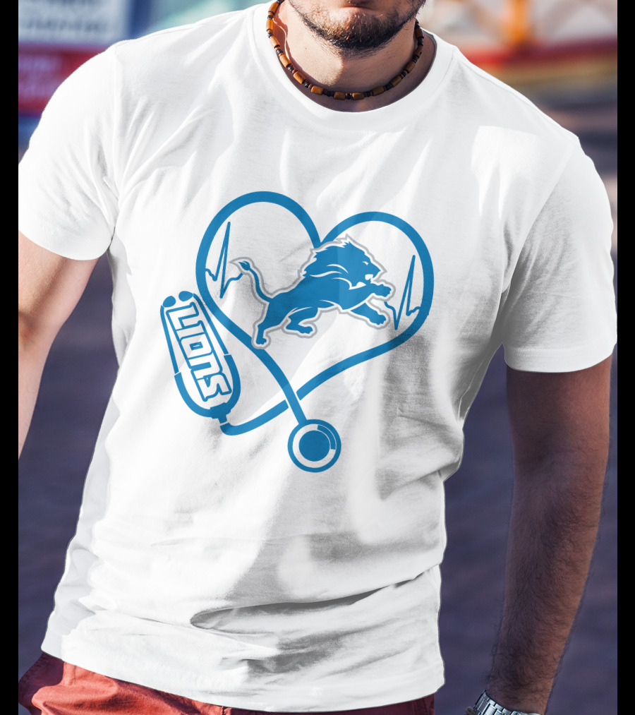 Nurse Heartbeat Love Detroit Lions T-Shirt