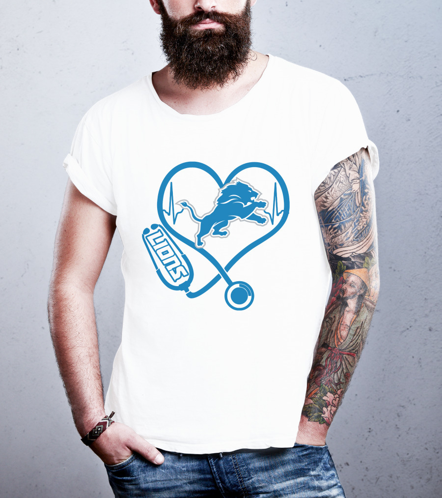 Nurse Heartbeat Love Detroit Lions T-Shirt