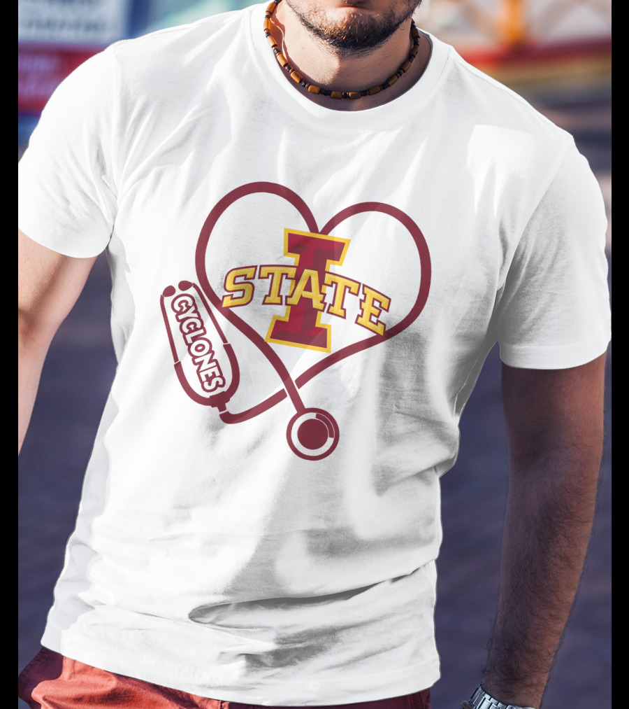 Nurse Love Heart Stethoscope Iowa State Cyclones T-Shirt