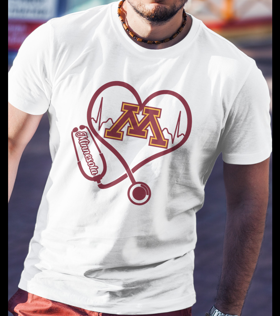 Minnesota Golden Gophers Nurse Love Heartbeat Stethoscope T-Shirt