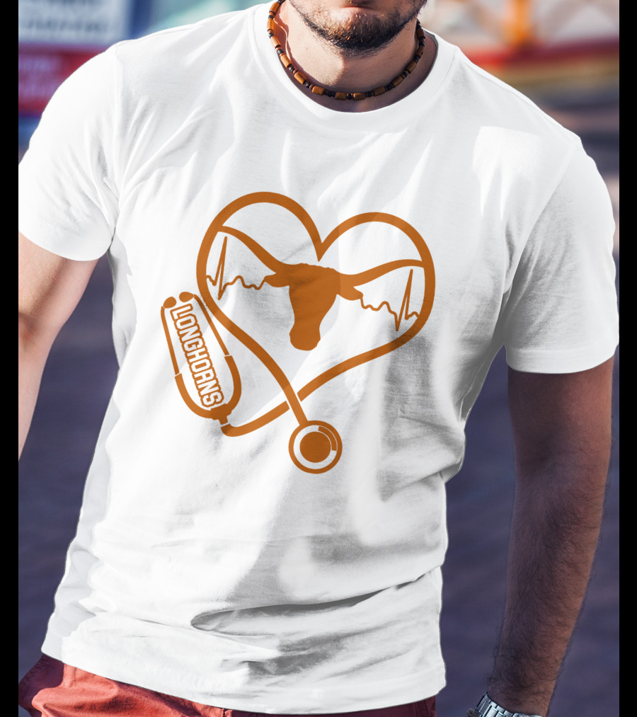 Texas Longhorns Nurse Love Heartbeat Stethoscope T-Shirt