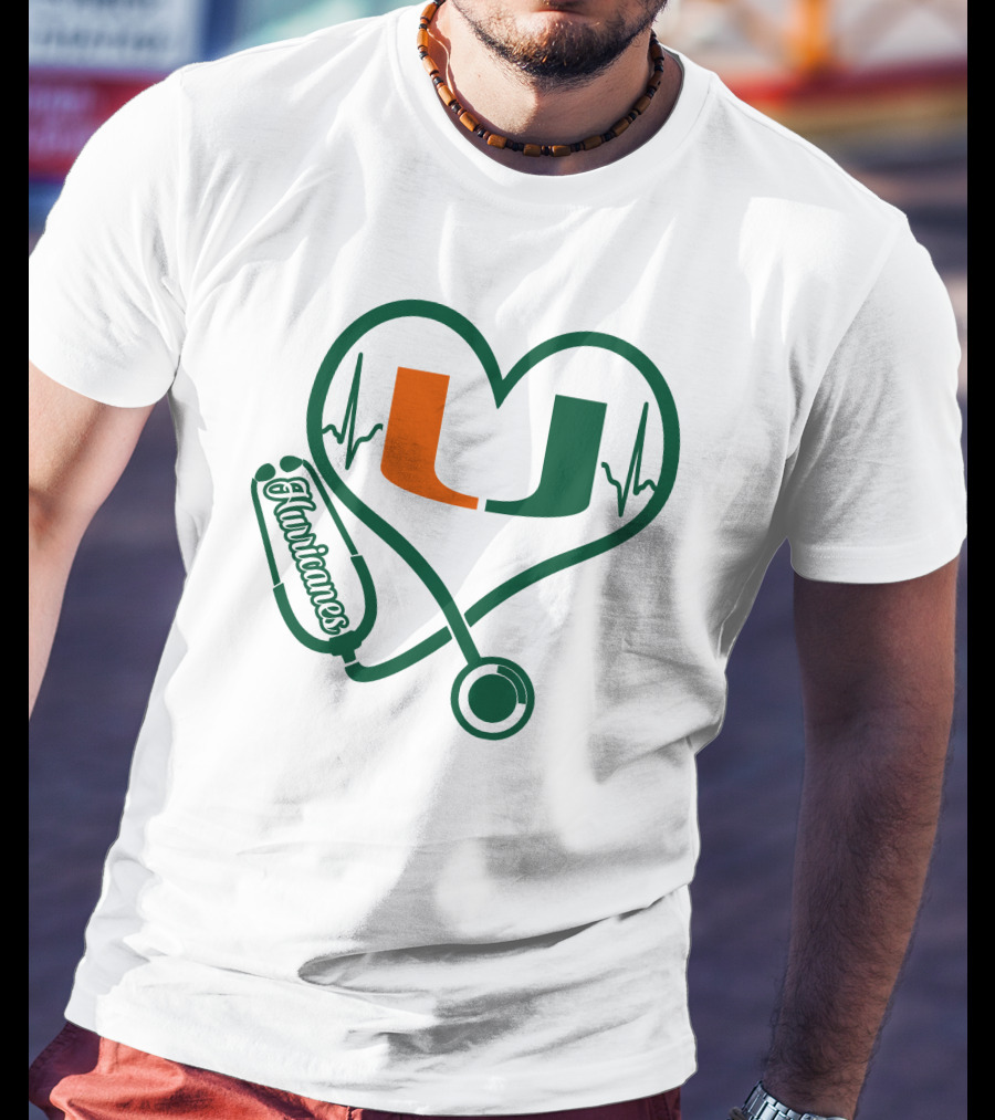 Nurse Love Miami Hurricanes Heartbeat Stethoscope U T-Shirt