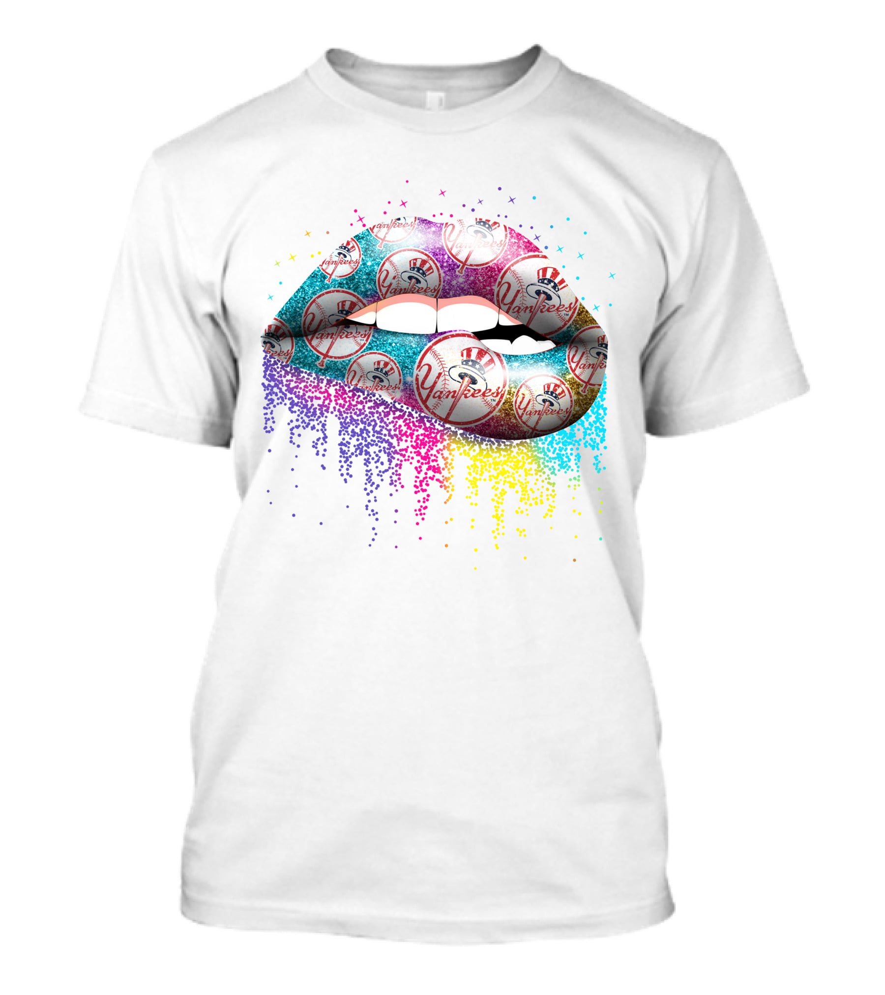 Yankees Lips Colorful Glitter Baseball T-Shirt