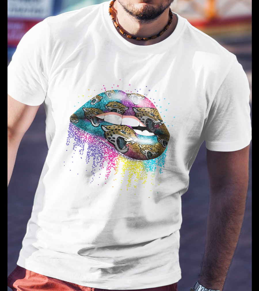 Lips Multicolor Glitter Jacksonville Jaguars Logo T-Shirt