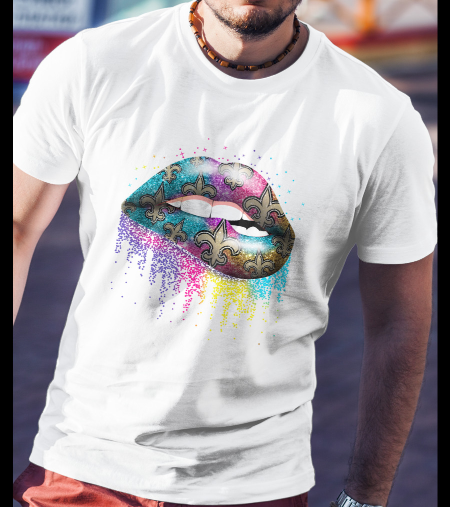 Colorful Glitter Lips Fleur-de-Lis New Orleans Saints T-Shirt