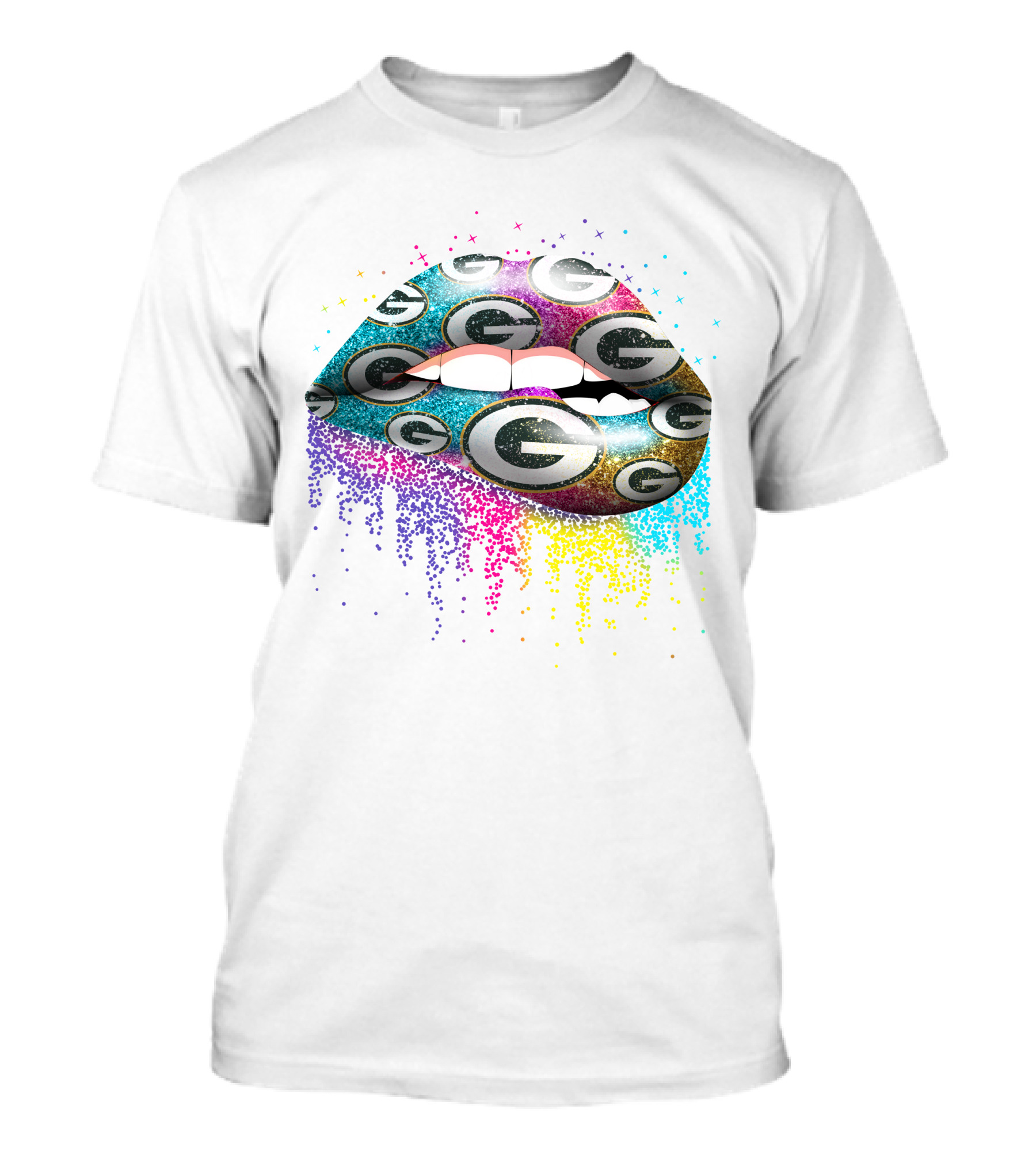 Green Bay Packers Glitter Lips Logo Gradient Colors T-Shirt
