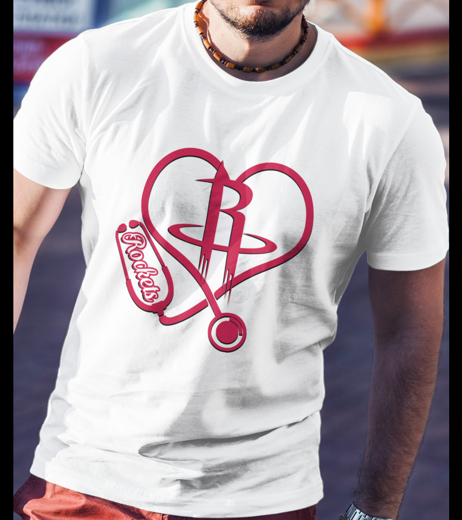 Nurse Heart Rockets Houston Basketball Logo Stethoscope T-Shirt