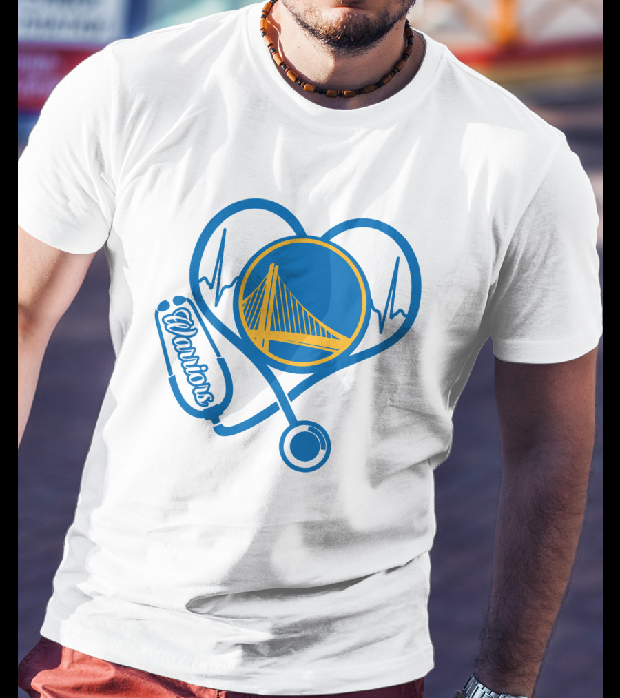 Nurse Love Warriors Heartbeat Stethoscope Golden State Bridge T-Shirt
