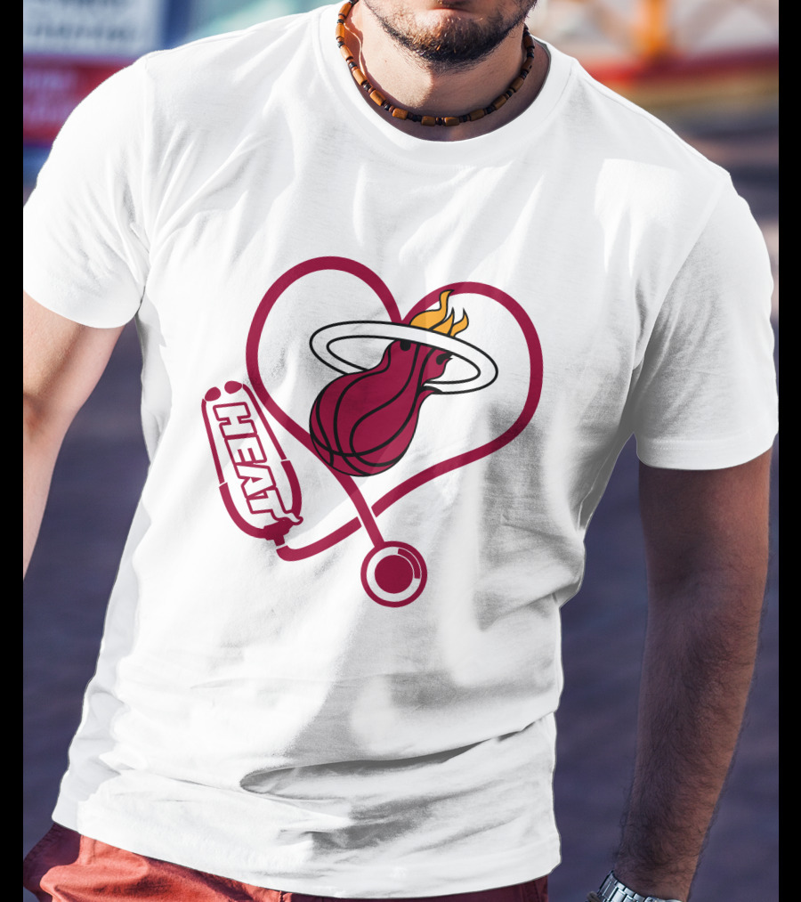 Nurse Love Miami Heat Heart Stethoscope Basketball Flame T-Shirt