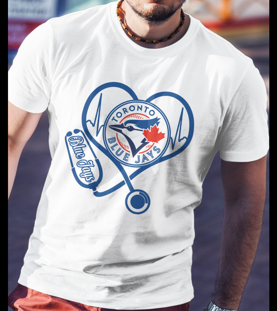 Nurse Heartbeat Love Toronto Blue Jays Stethoscope T-Shirt