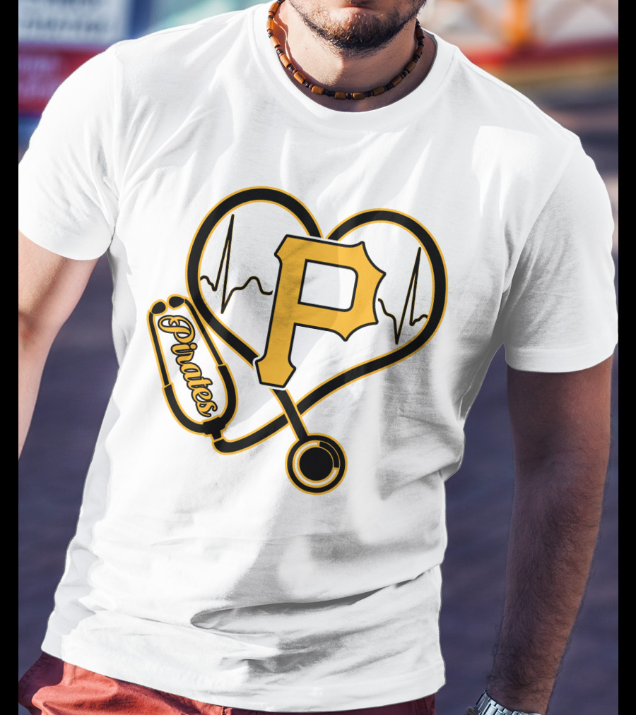 Nurse Heartbeat Stethoscope Pittsburgh Pirates Fan Love T-Shirt