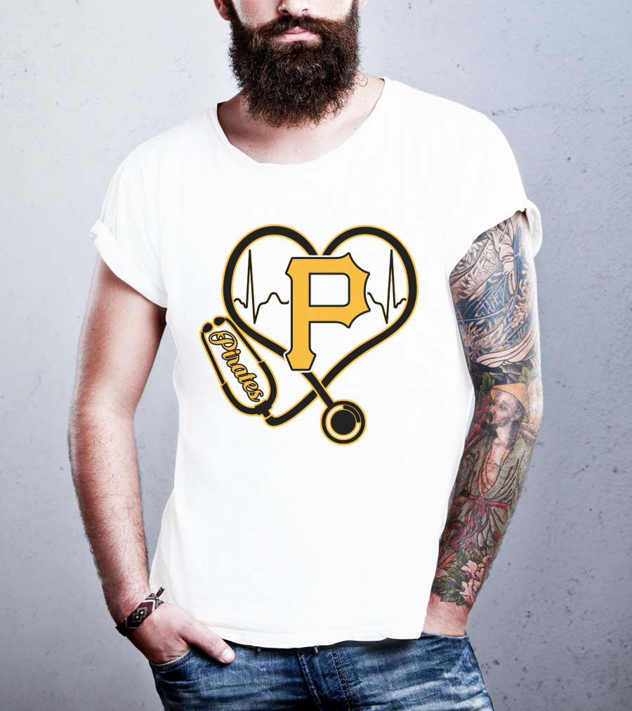 Nurse Heartbeat Stethoscope Pittsburgh Pirates Fan Love T-Shirt