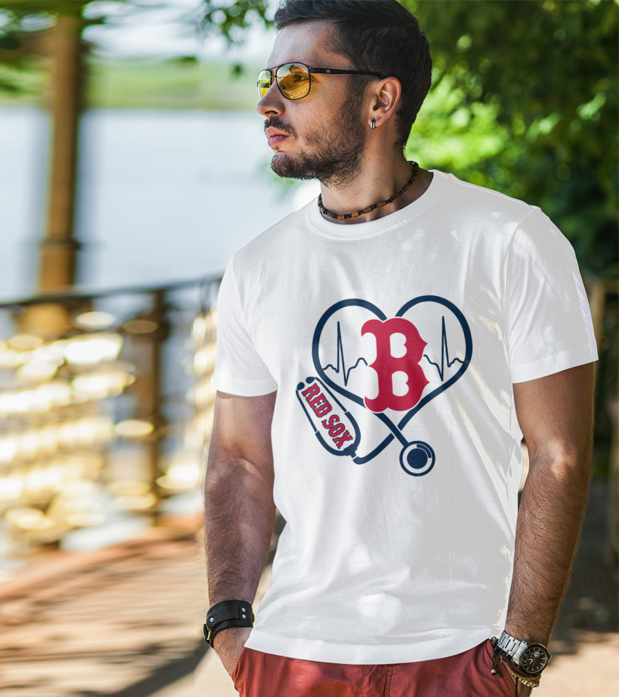 Nurse Heartbeat Love Boston Red Sox Stethoscope T-Shirt
