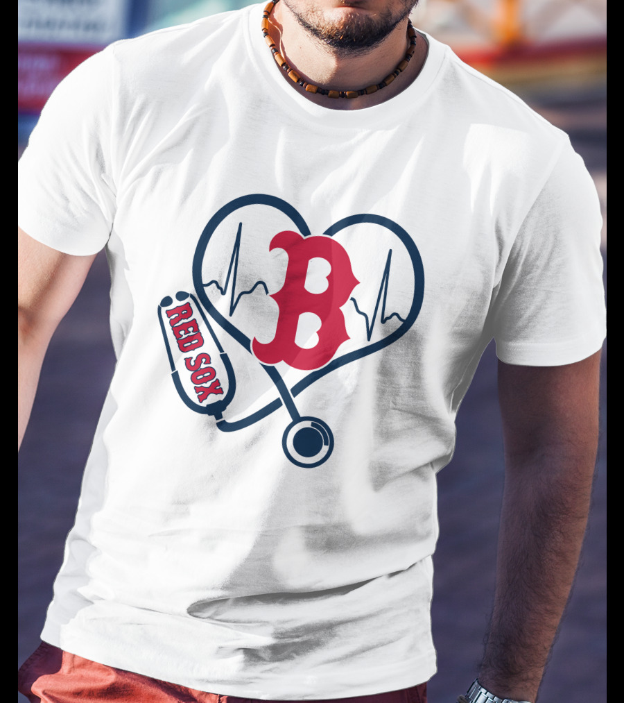 Nurse Heartbeat Love Boston Red Sox Stethoscope T-Shirt
