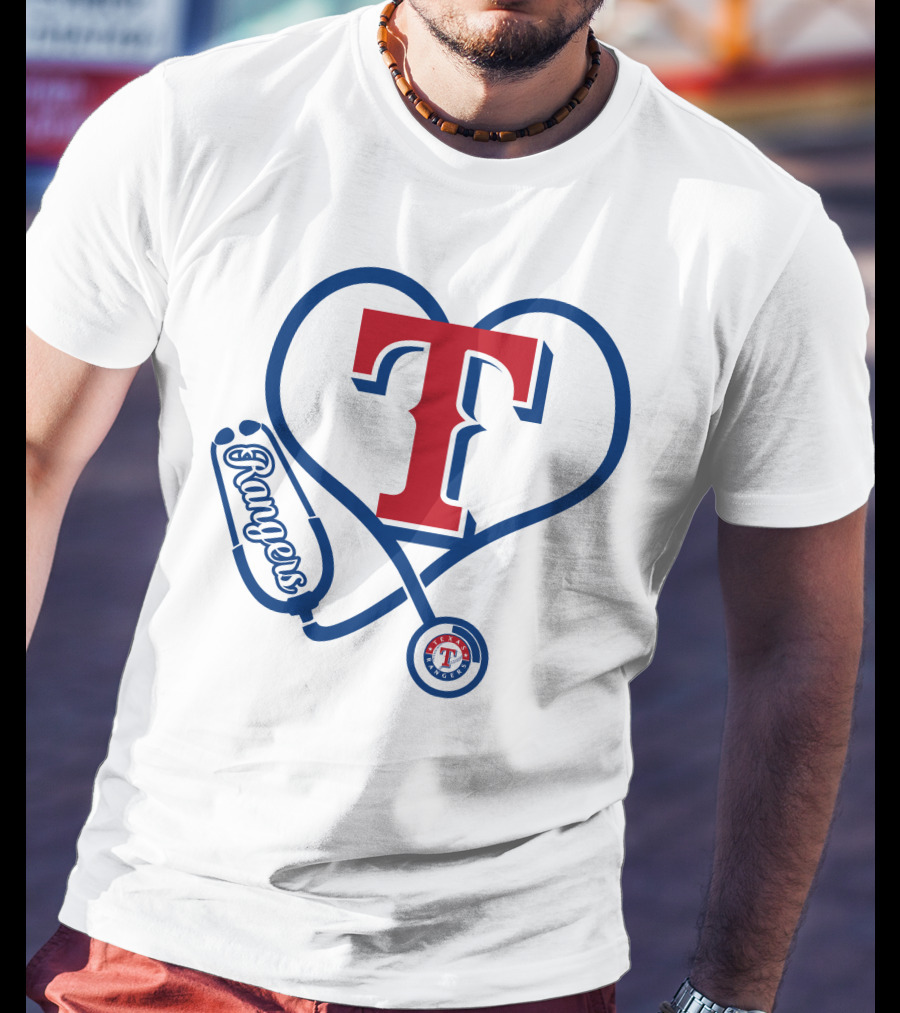 Nurse Love Texas Rangers Stethoscope Heart T-Shirt