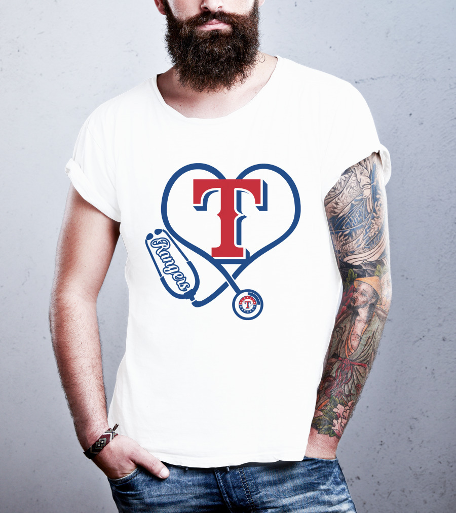 Nurse Love Texas Rangers Stethoscope Heart T-Shirt