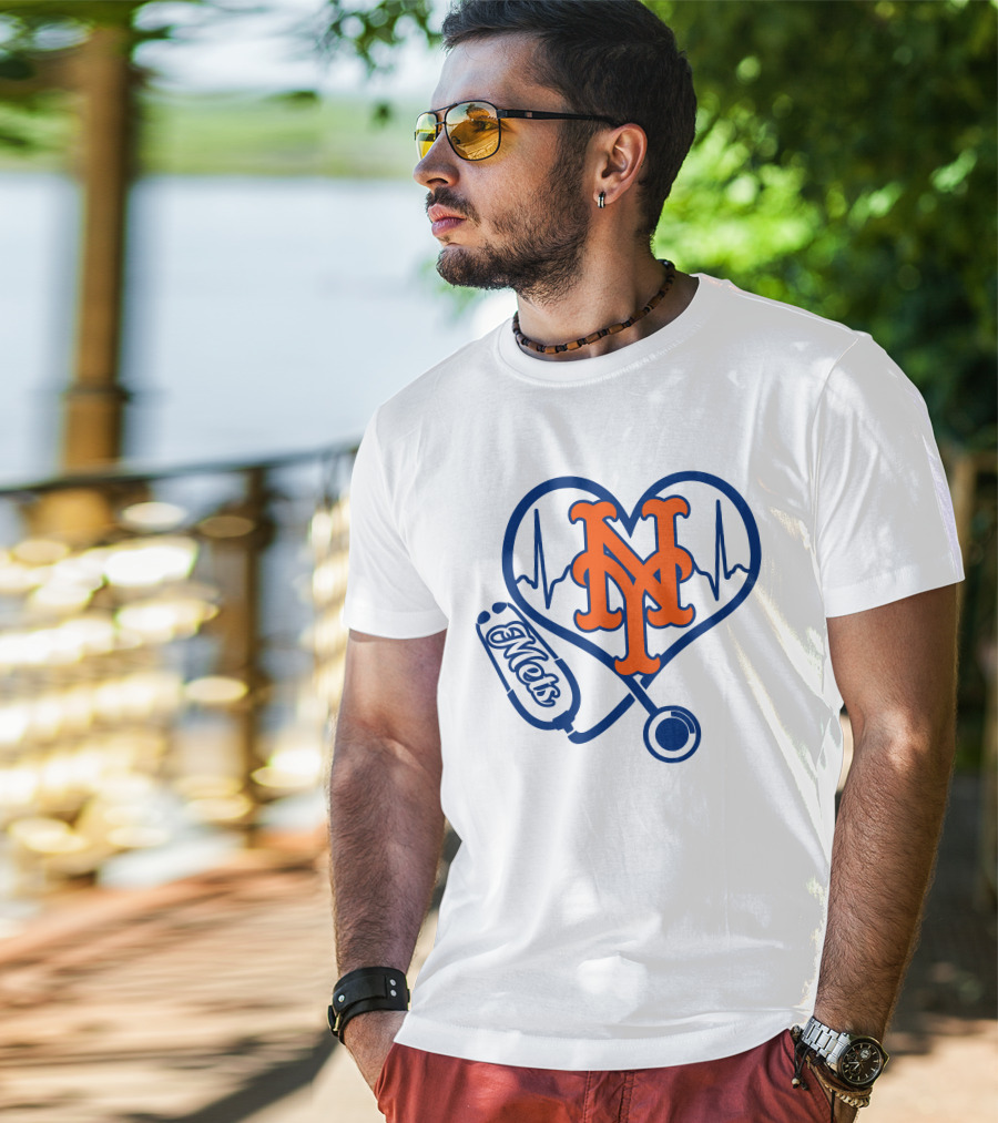 New York Mets Nurse Heartbeat Stethoscope Mets T-Shirt
