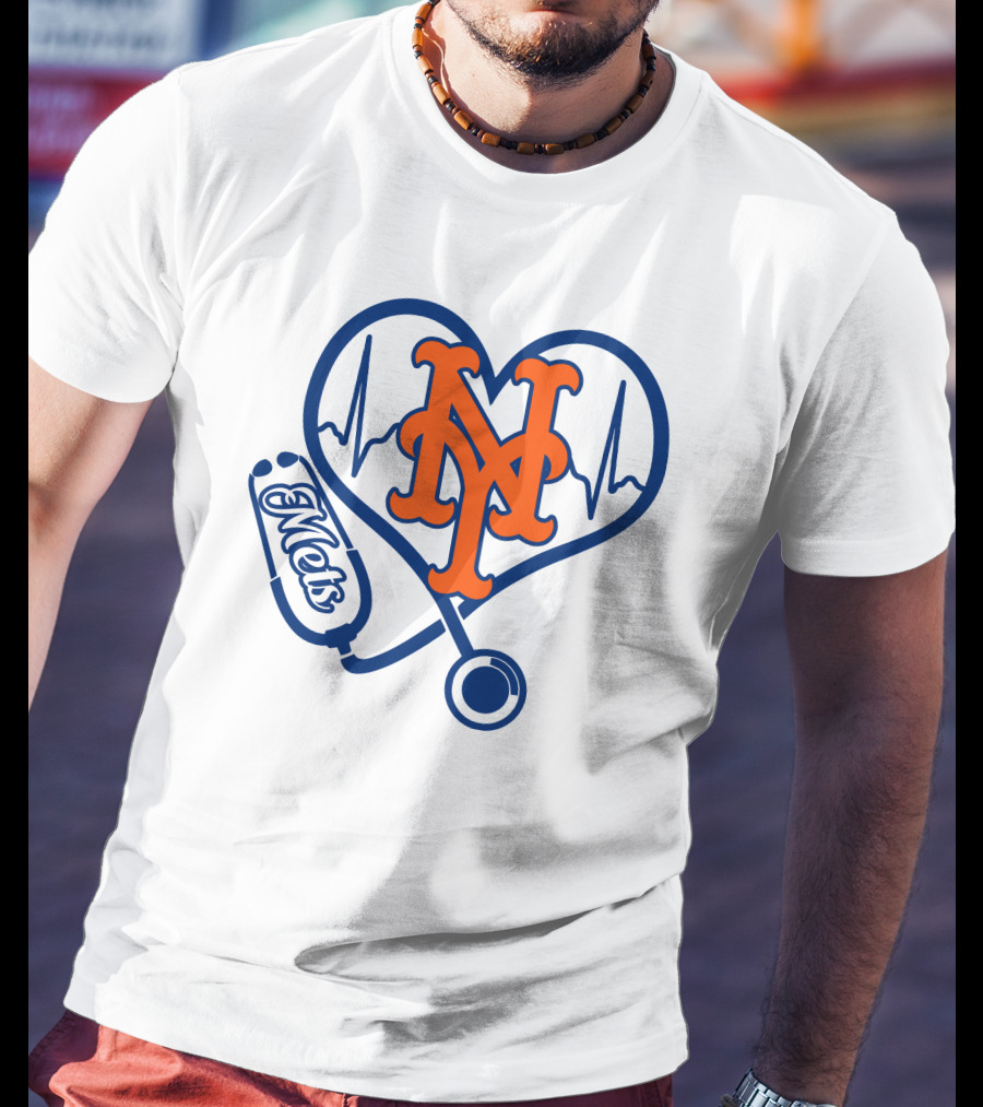 New York Mets Nurse Heartbeat Stethoscope Mets T-Shirt
